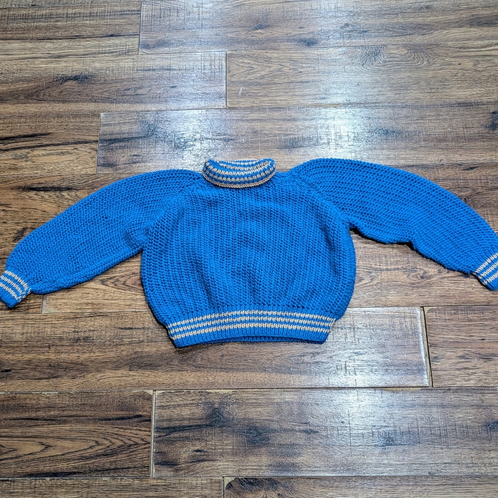 Handmade Hand knit Blue Pull over turtleneck